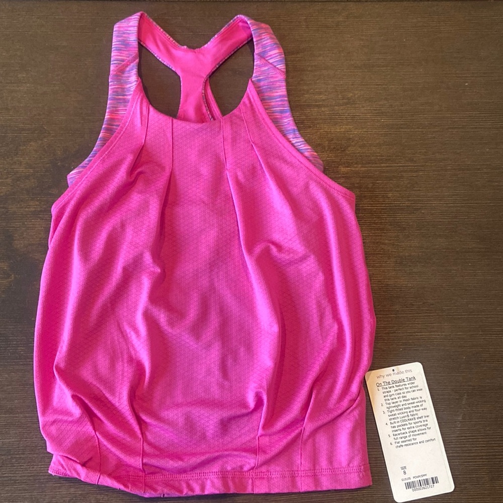 NWT Girls Pink Ivivva Double Tank, Size 8
